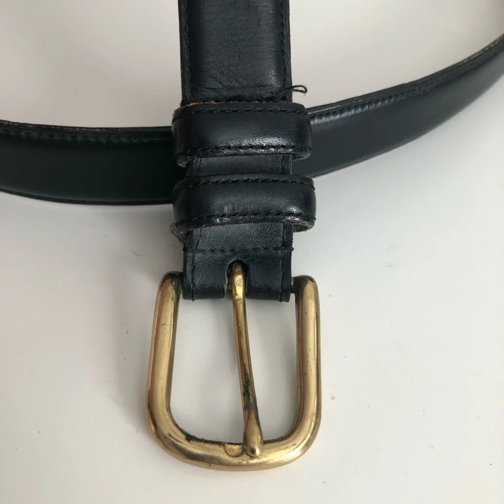 Classic Men's Black Leather Belt with Brass Buckle